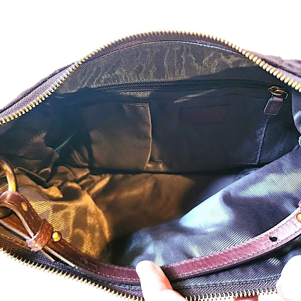 NWOT Lauren Ralph Lauren Chocolate Velvet & Leather Hobo Shoulder Bag